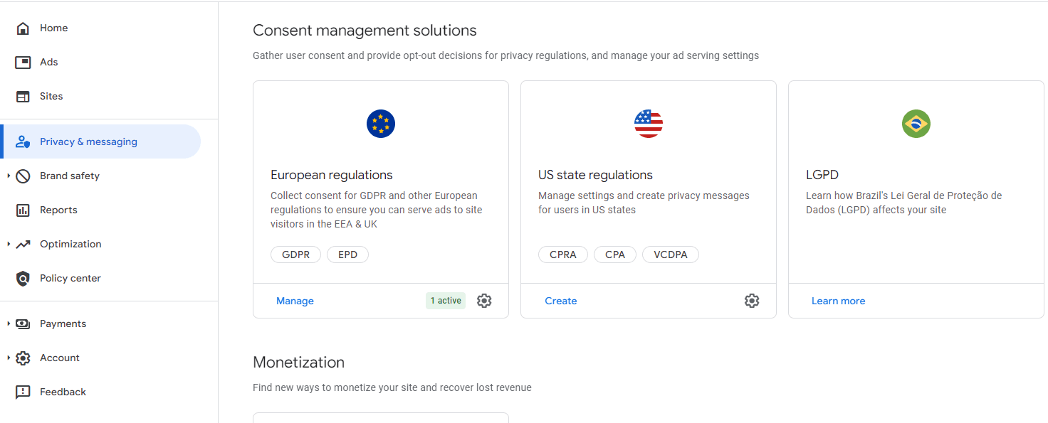 Google AdSense Consent Management